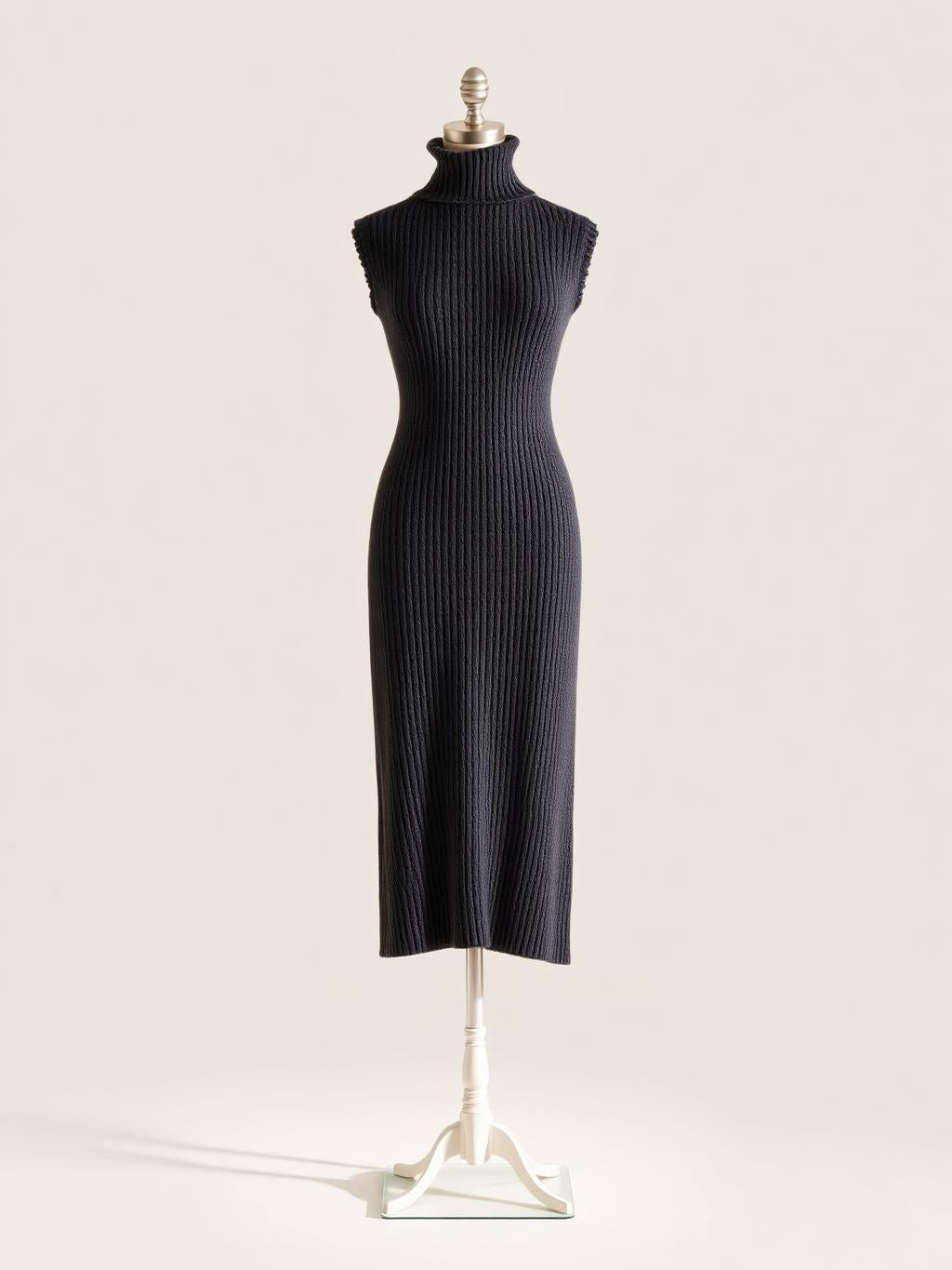 Vestido midi de punto gris de mujer