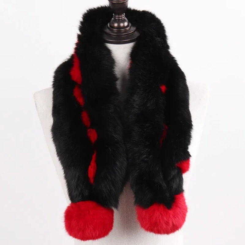 2026 New Russian Women Genuine Fur Long Scarf Winter Ladies Warm Real Rabbit Fur Muffler Knit Fluffy Pompoms Natural Fur Scarves