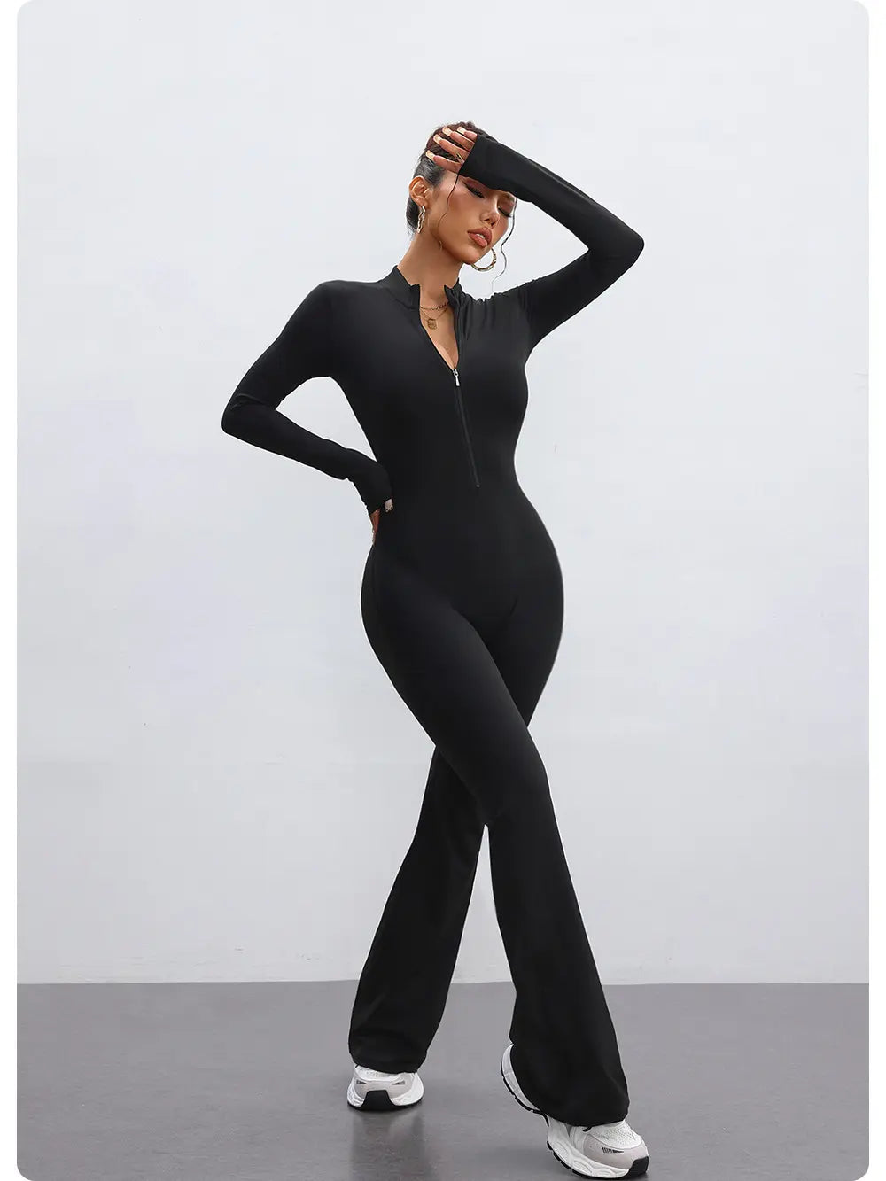 Sol Grove Sienna Casual Jumpsuit Women'S Sportswear Seamless Butt-Lifting Quick Dry Moisture-Wicking Elastic Fabric for Yoga Comfortable Everyday Wear with Front Zip Womenswear Black Overalls Rompers