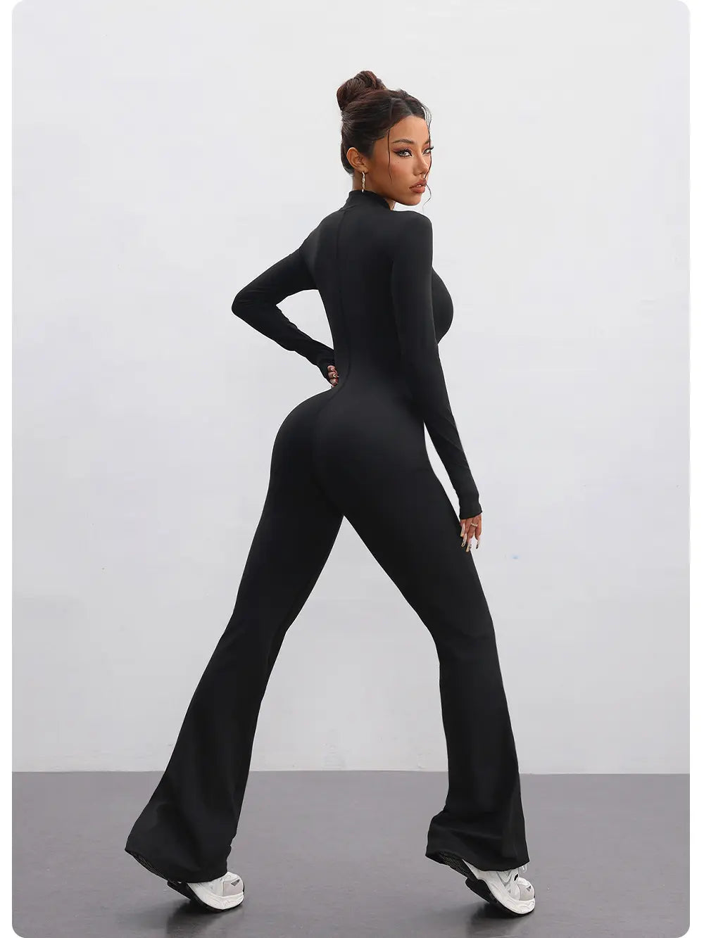 Sol Grove Sienna Casual Jumpsuit Women'S Sportswear Seamless Butt-Lifting Quick Dry Moisture-Wicking Elastic Fabric for Yoga Comfortable Everyday Wear with Front Zip Womenswear Black Overalls Rompers