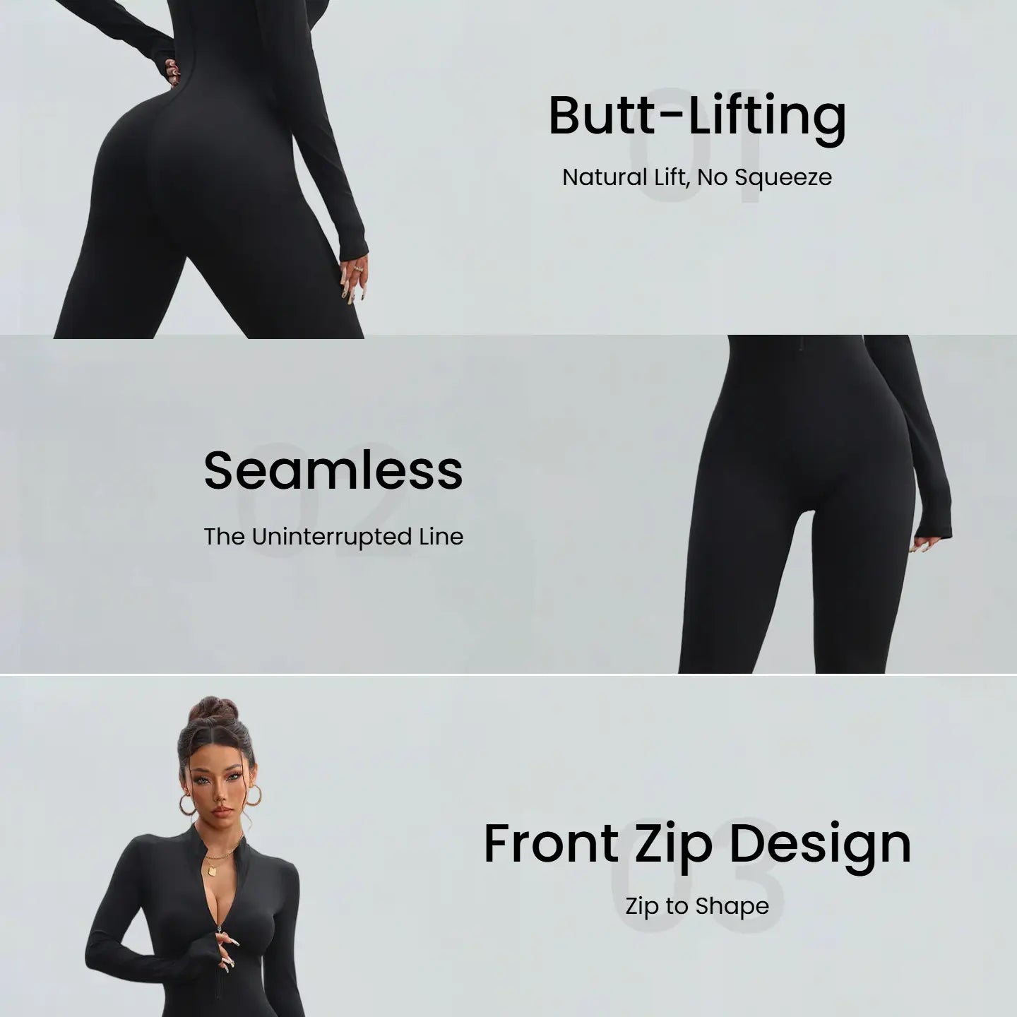 Sol Grove Sienna Casual Jumpsuit Women'S Sportswear Seamless Butt-Lifting Quick Dry Moisture-Wicking Elastic Fabric for Yoga Comfortable Everyday Wear with Front Zip Womenswear Black Overalls Rompers