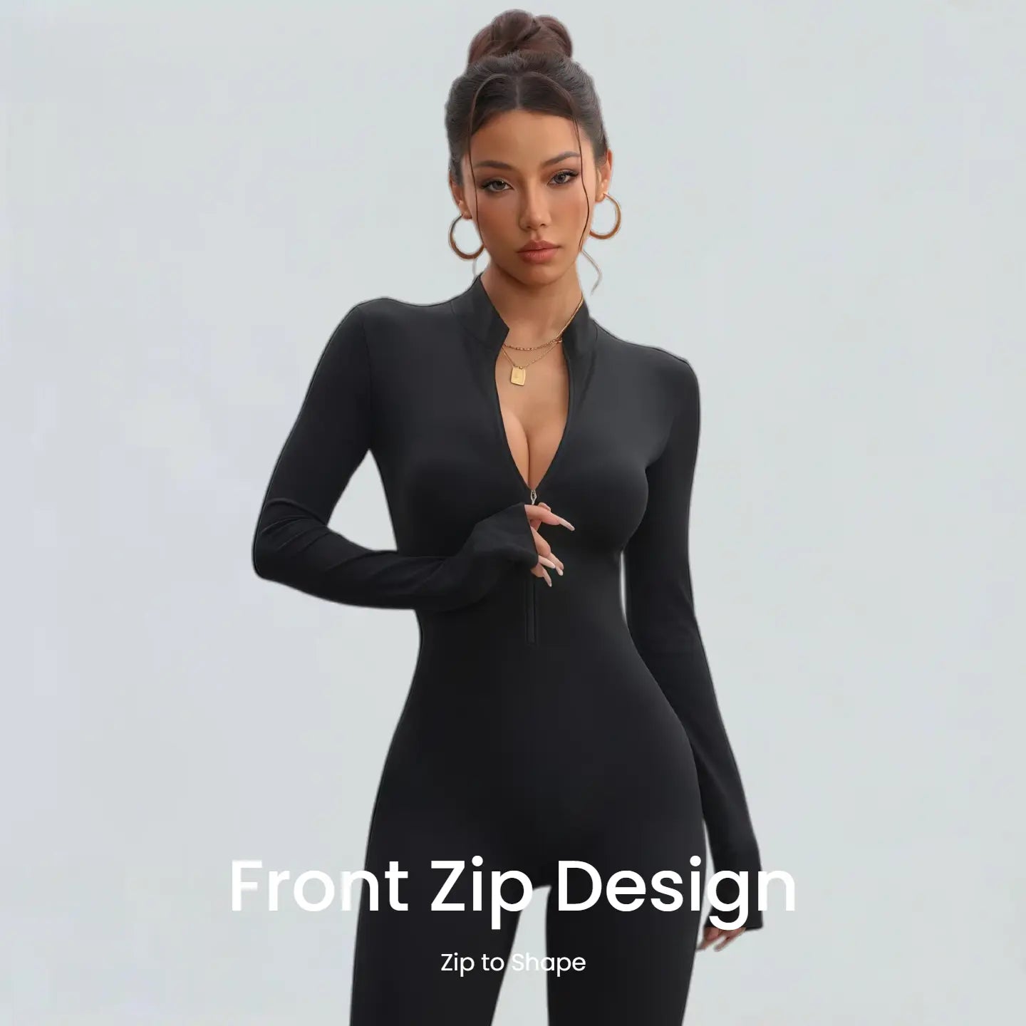 Sol Grove Sienna Casual Jumpsuit Women'S Sportswear Seamless Butt-Lifting Quick Dry Moisture-Wicking Elastic Fabric for Yoga Comfortable Everyday Wear with Front Zip Womenswear Black Overalls Rompers