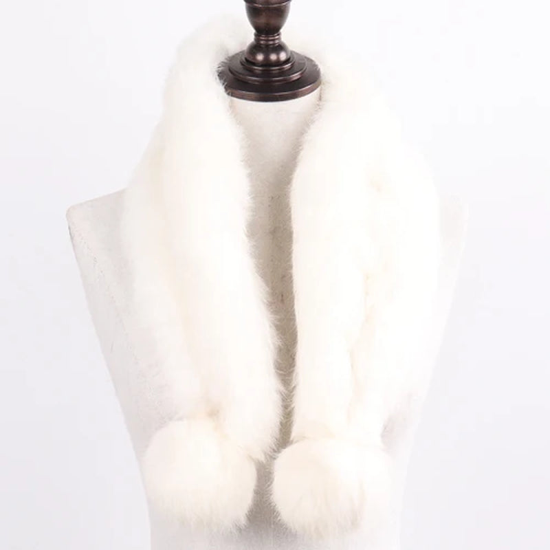 2026 New Russian Women Genuine Fur Long Scarf Winter Ladies Warm Real Rabbit Fur Muffler Knit Fluffy Pompoms Natural Fur Scarves