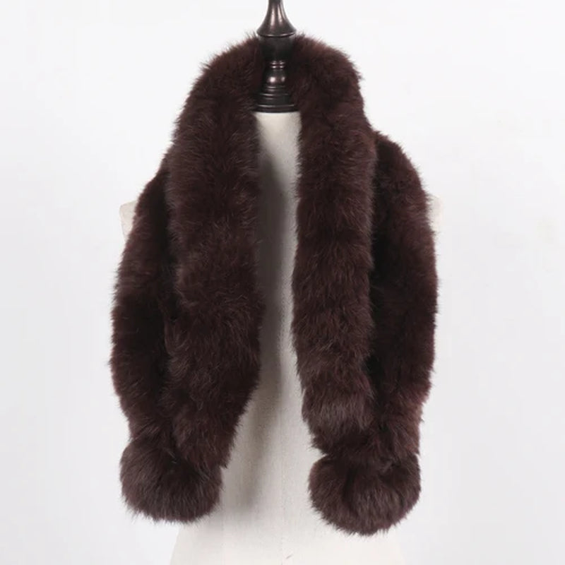 2026 New Russian Women Genuine Fur Long Scarf Winter Ladies Warm Real Rabbit Fur Muffler Knit Fluffy Pompoms Natural Fur Scarves