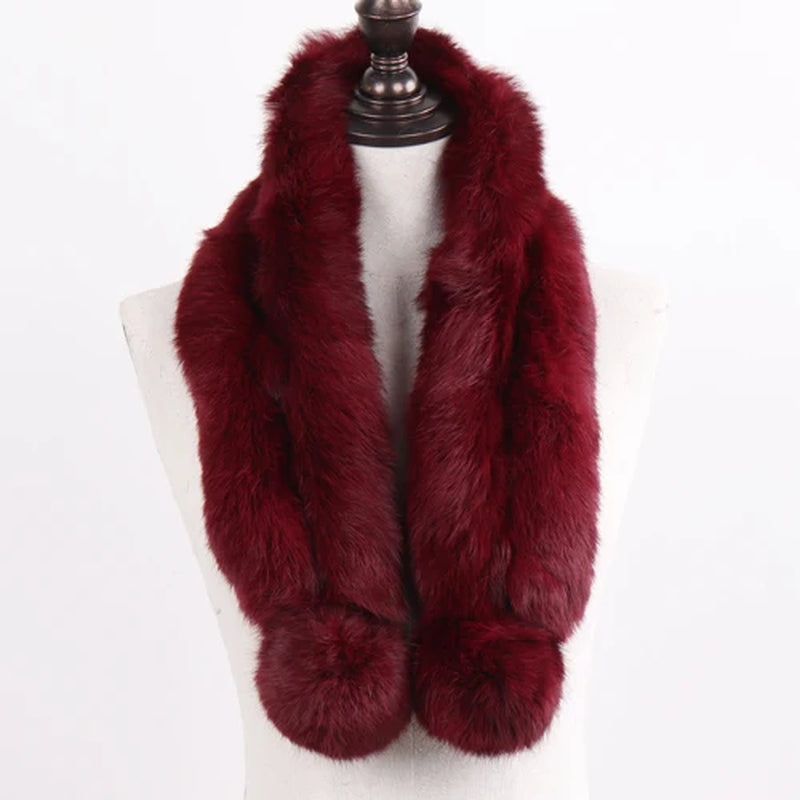 2026 New Russian Women Genuine Fur Long Scarf Winter Ladies Warm Real Rabbit Fur Muffler Knit Fluffy Pompoms Natural Fur Scarves